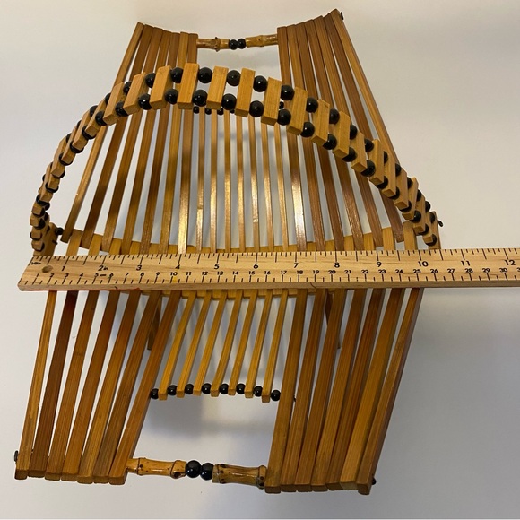 Mid Century folding collapsible bamboo fruit basket vintage MCM Japanese - Picture 11 of 14